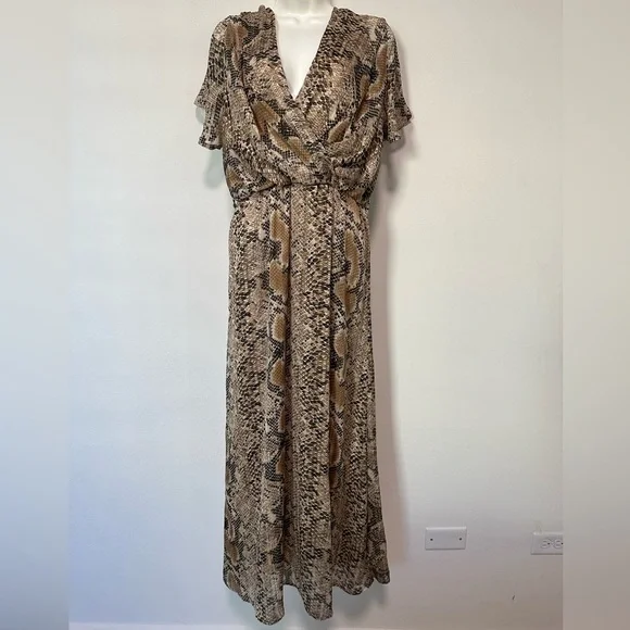 snakeskin flowy dress Embellished Halterneck Maxi Dress in Green Snake main image 0